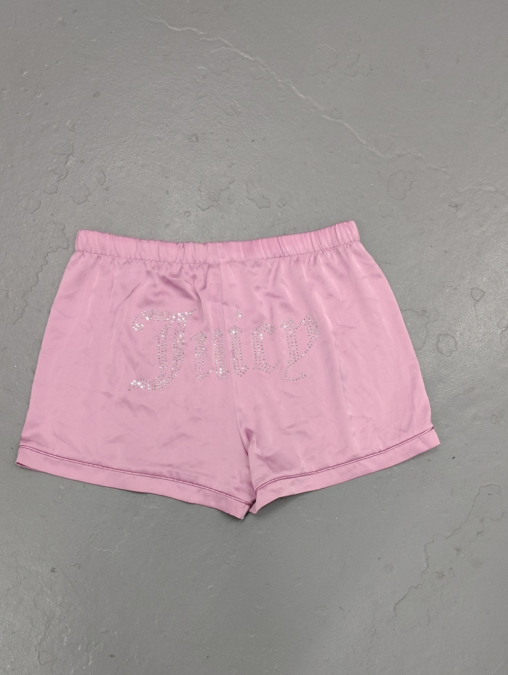 Juicy Couture Light Pink Satin Rhinestone Logo High Waist Pajama Shorts Size M